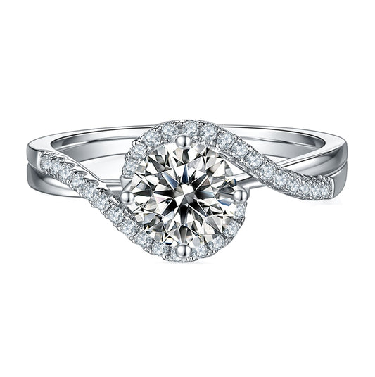 1 Carat Moissanite Diamond Swirl Engagement Ring Sterling Silver