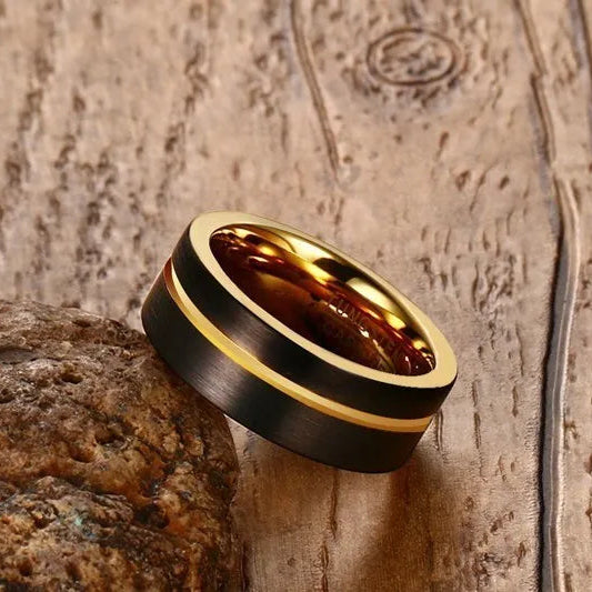 Gold and black tungsten ring