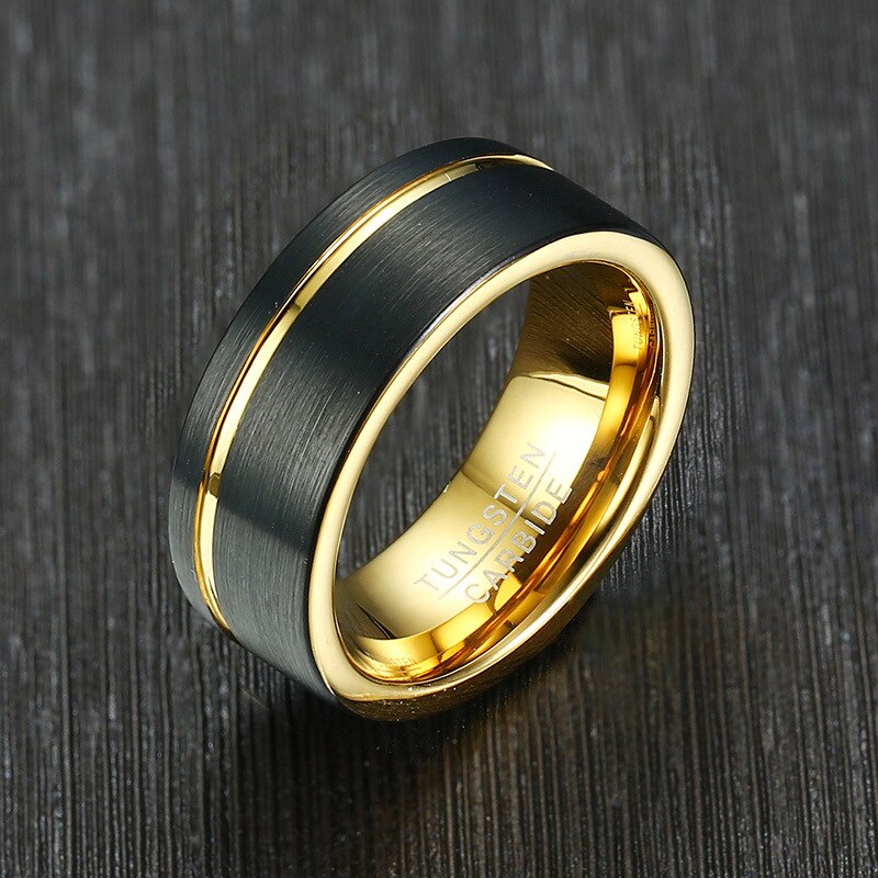 Black brushed finish flat band tungsten ring mens Holloway Jewellery