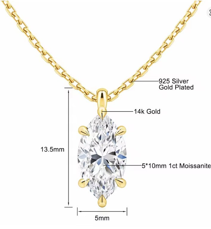 1 Carat Marquise Cut Moissanite Diamond Drop Pendant Necklace