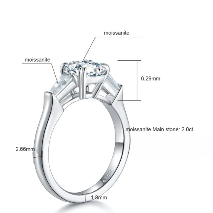 Cushion Cut Moissanite Diamond Three Stone Ring