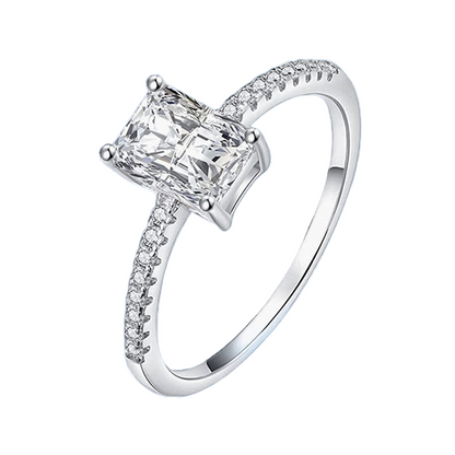 Rectangle Cut Moissanite Diamond Sterling Silver Engagement Ring 