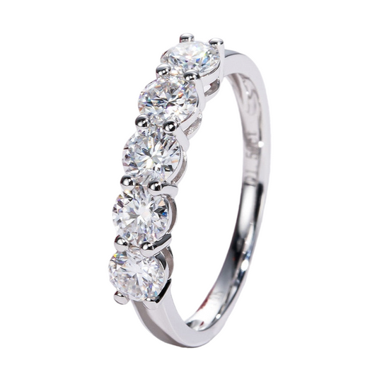 Five Stone Moissanite Diamond Wedding Band Ring 14K White Gold