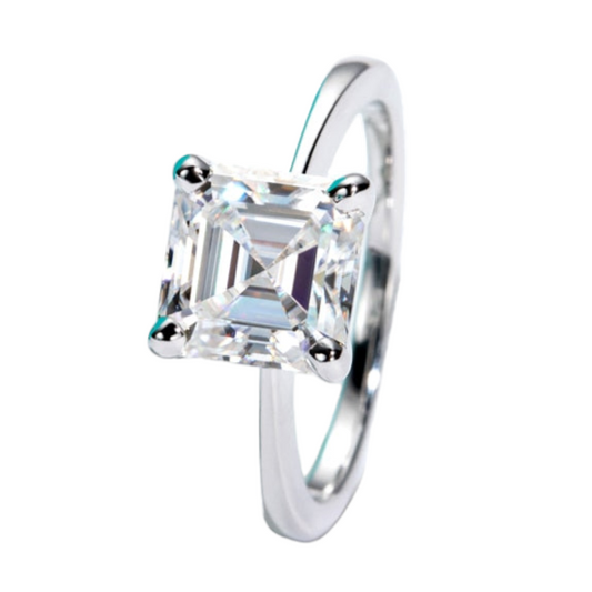 3ct Asscher Cut Moissanite Diamond Solitaire Ring Sterling Silver