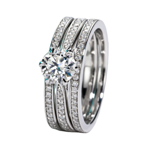 1ct Moissanite Diamond Engagement Ring Set Enhancer Ring Sterling Silver