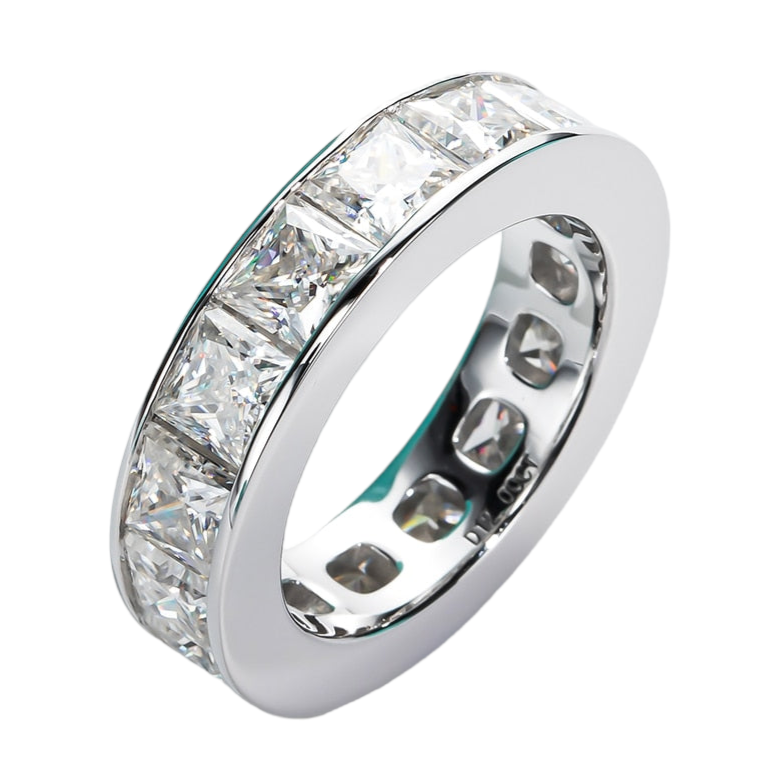 Princess Cut Moissanite Diamond Eternity Ring Sterling Silver