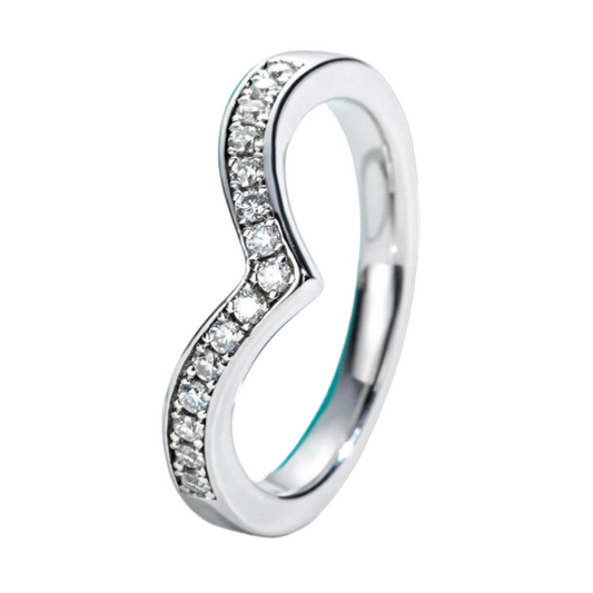 1.5mm Moissanite Diamond V Shape Half Eternity Ring Sterling Silver