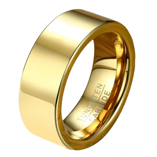 2mm / 4mm / 6mm / 8mm Gold Colour Flat Tungsten Ring Mens Womens