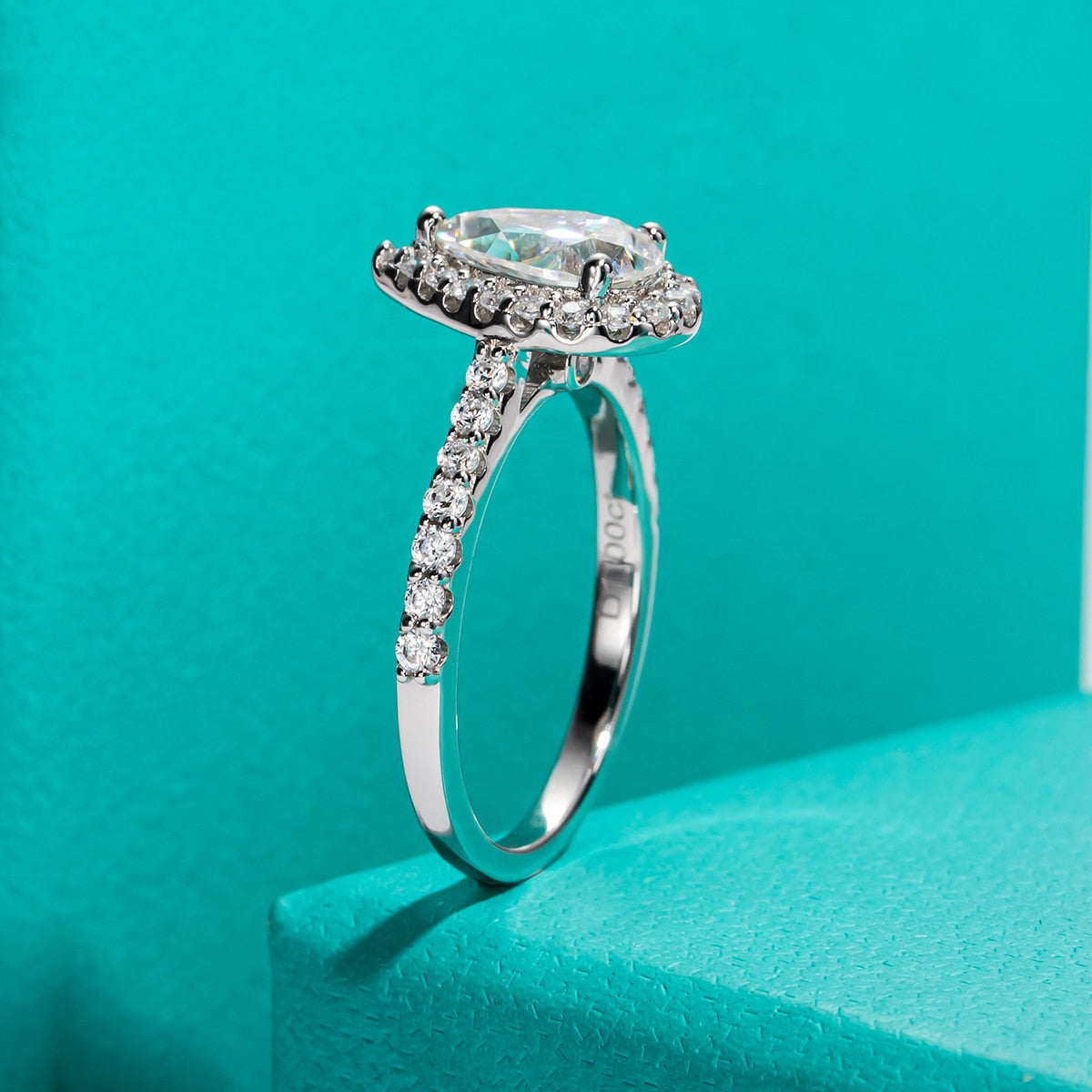 Sterling Silver Moissanite Diamond Ring Halo