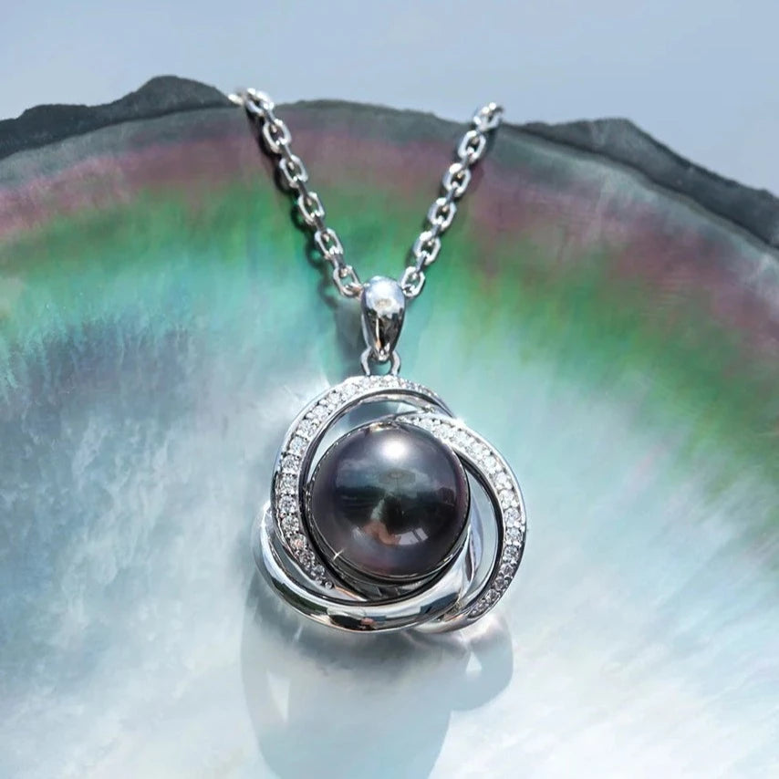 Sterling Silver Tahitian Black Pearl Necklace
