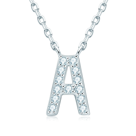 Initial Necklace Letter Moissanite Sterling Silver Pendant Necklace