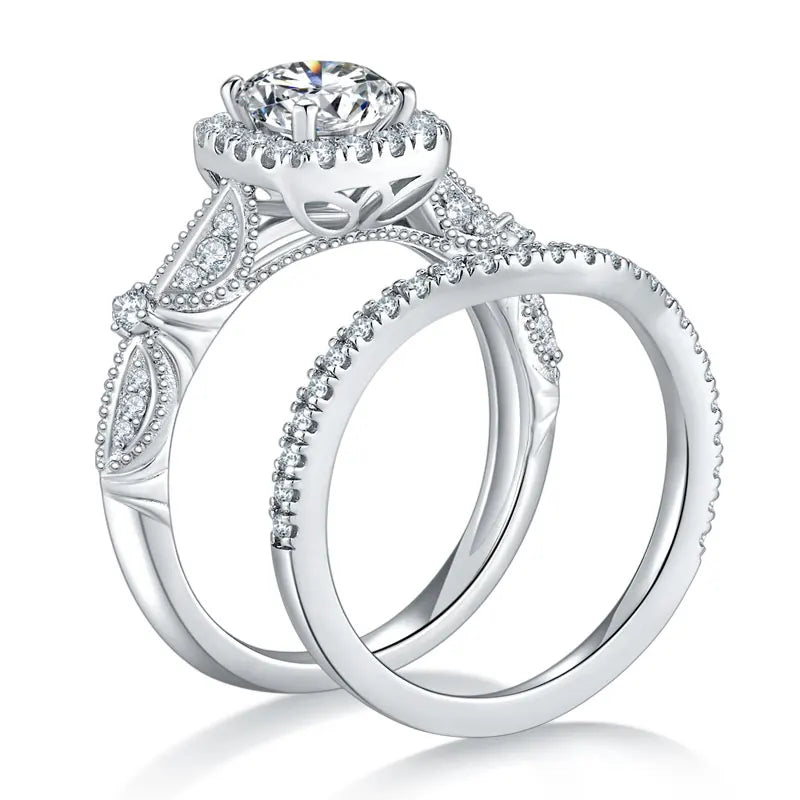 Halo Moissanite Diamond Ring Set Australia