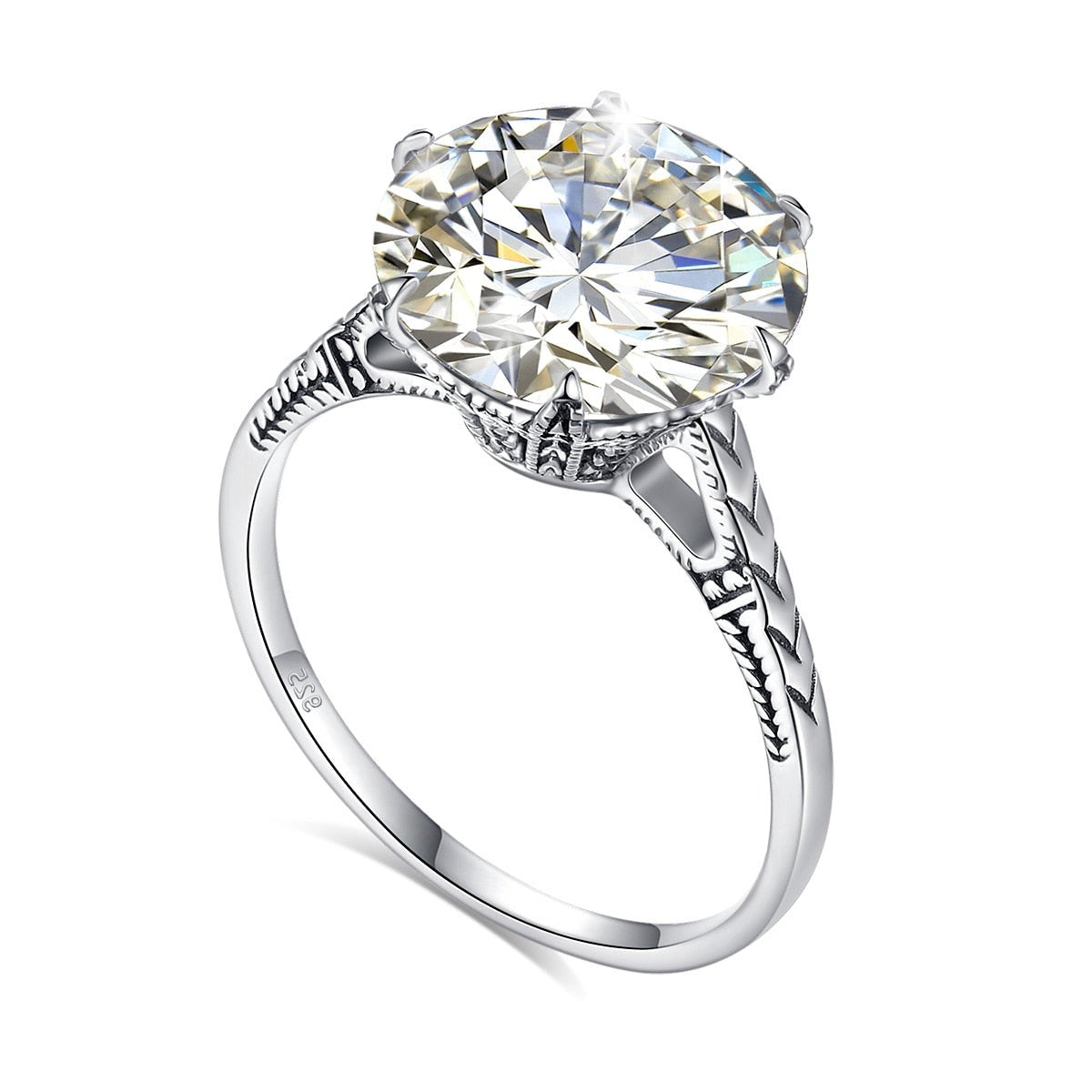 white gold plated silver ring 6 ct moissanite