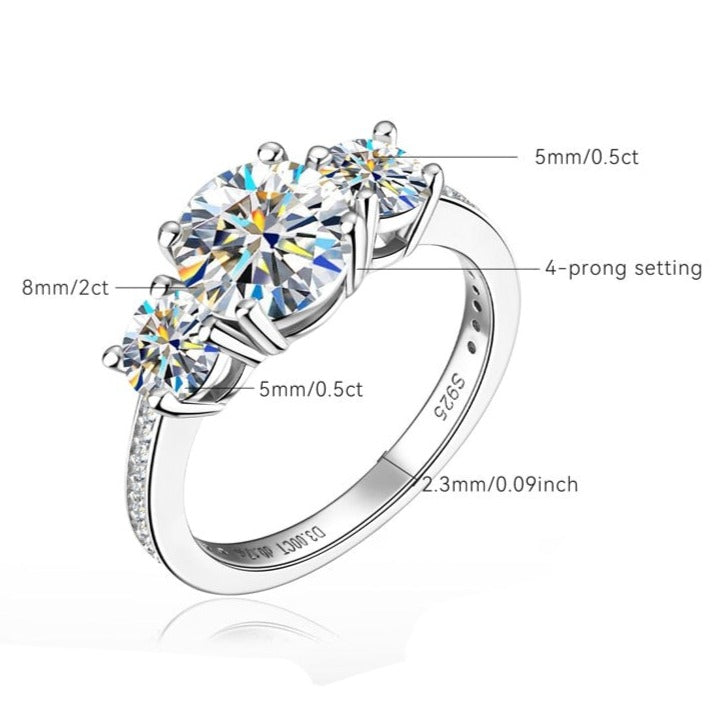 Holloway Jewellery Moissanite Diamond Three Stone Ring