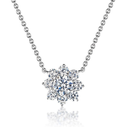 1 Carat Lotus Flower Moissanite Diamond Sterling Silver Pendant Necklace