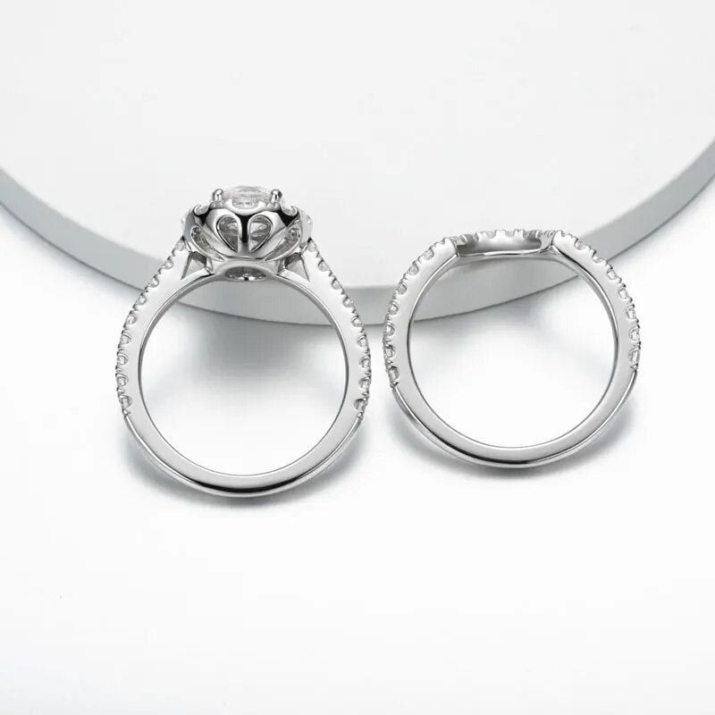 Sterling Silver Moissanite Diamond Ring Set