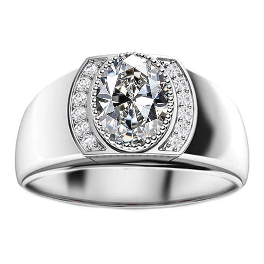 3ct Oval Cut Moissanite Diamond Mens Ring Sterling Silver