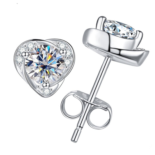 Heart Inspired Design Moissanite Diamond Stud Earrings Sterling Silver
