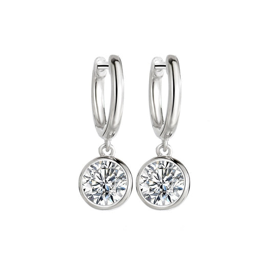 Moissanite Diamond Hoop Sterling Silver Earrings