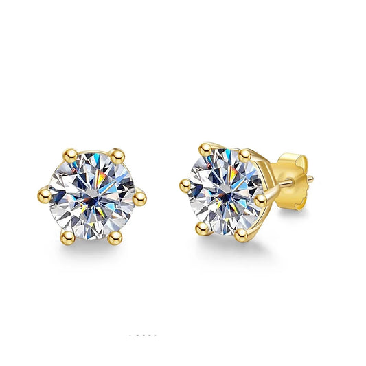 0.5ct (5mm) * 2pcs total 1cttw moissanite stud earrings yellow gold plated