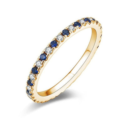 Blue Sapphire Moissanite Diamond Eternity Ring