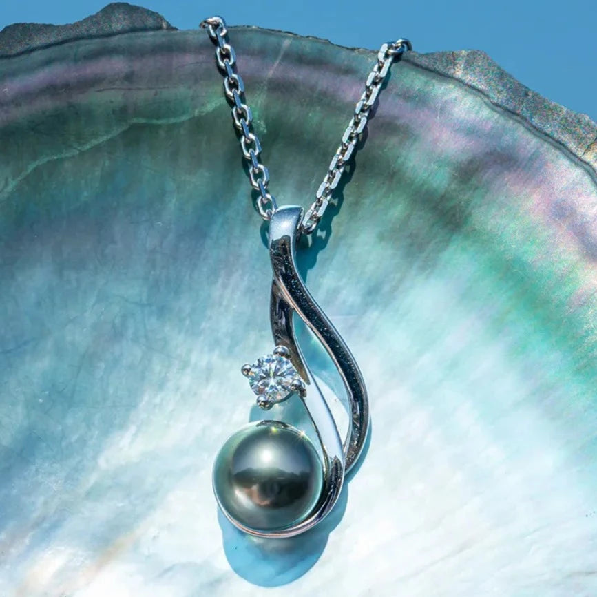 Black Pearl Moissanite Diamond Pendant Necklace Free Shipping UK