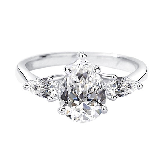 2ct Pear Shape Moissanite Diamond Engagement Ring Sterling Silver