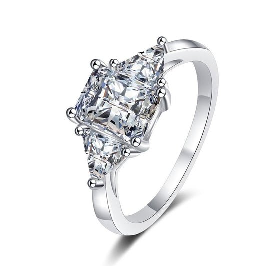 Radiant Cut Moissanite Diamond Engagement Ring Sterling Silver
