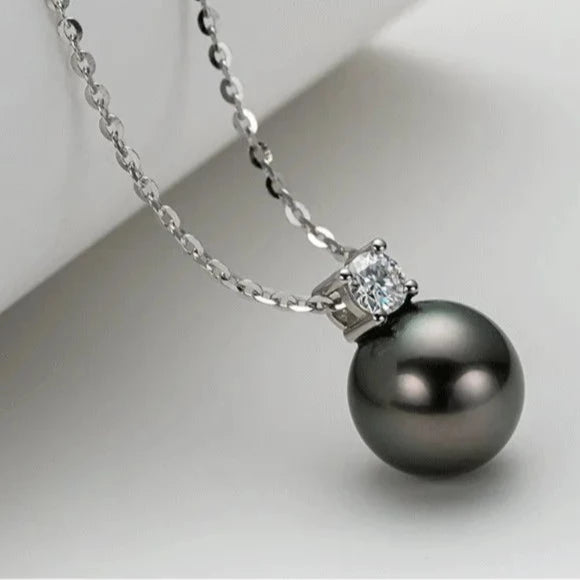 Tahitian Black Pearl Moissanite Diamond Necklace