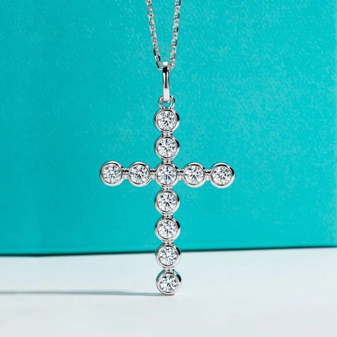 4mm Moissanite Diamond Cross Pendant Necklace Sterling Silver