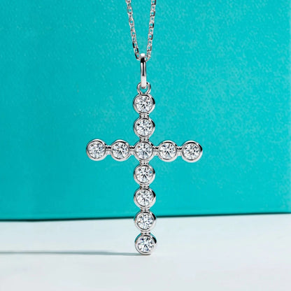 4mm Moissanite Diamond Cross Pendant Necklace Sterling Silver
