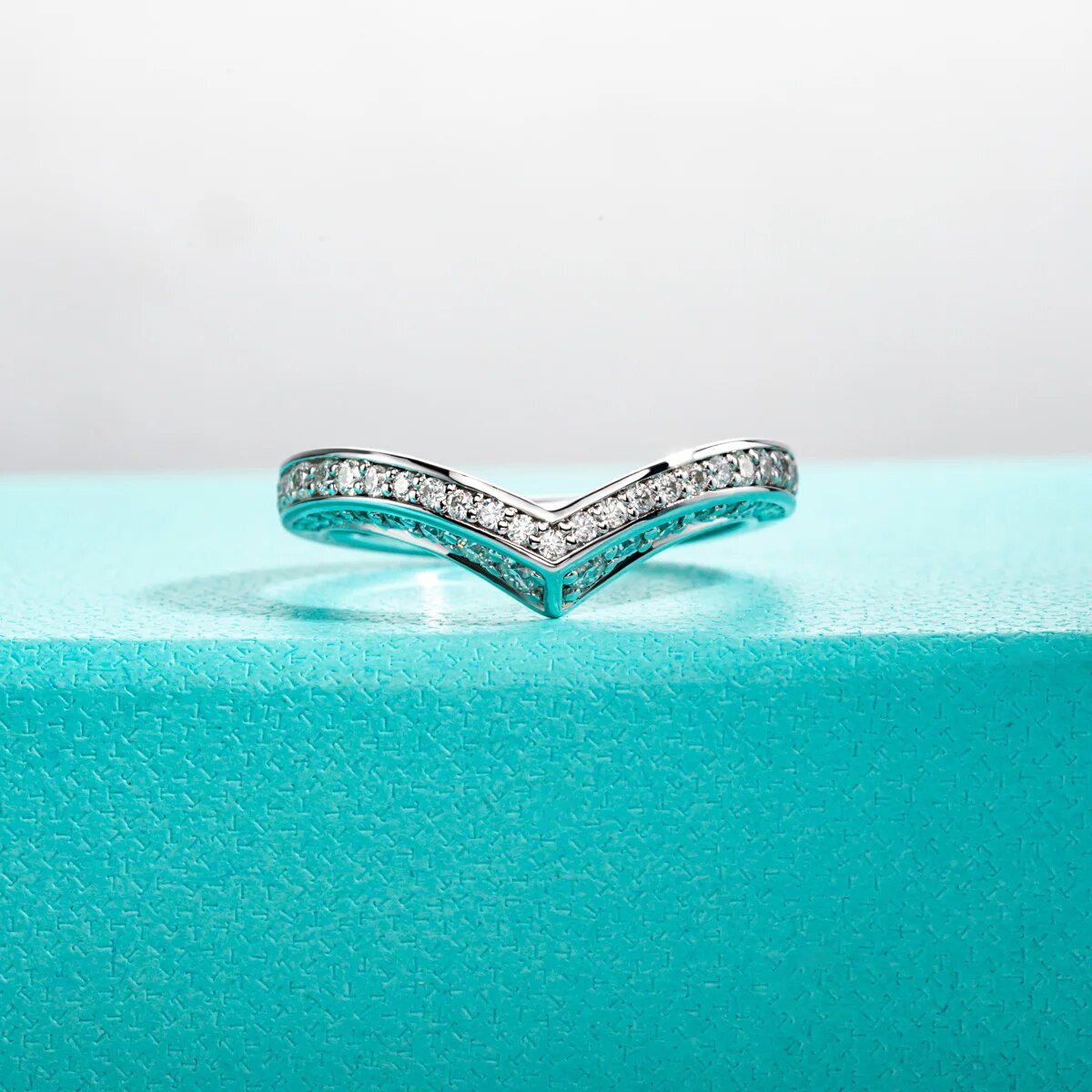 2mm Moissanite Diamond V Shape Wedding Ring Sterling Silver
