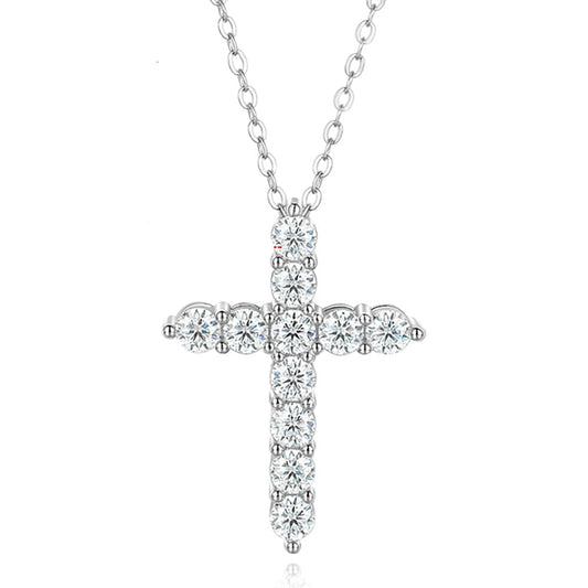 Cross Necklace Moissanite Diamond Sterling Silver Pendant