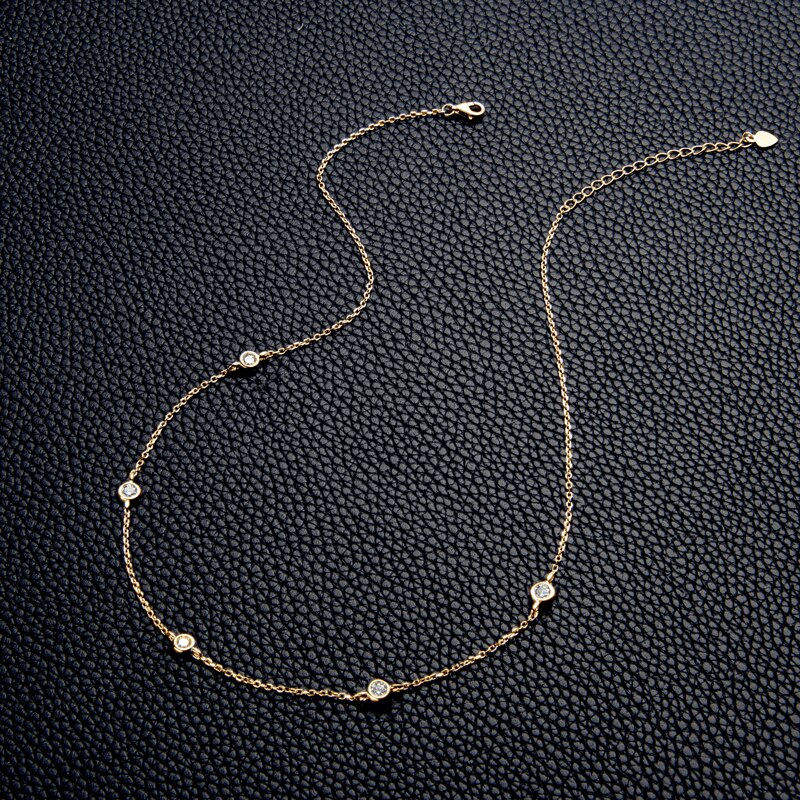 gold moissanite diamond necklace bezel set HOlloway Jewellery USA