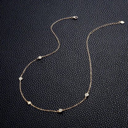 gold moissanite diamond necklace bezel set HOlloway Jewellery USA
