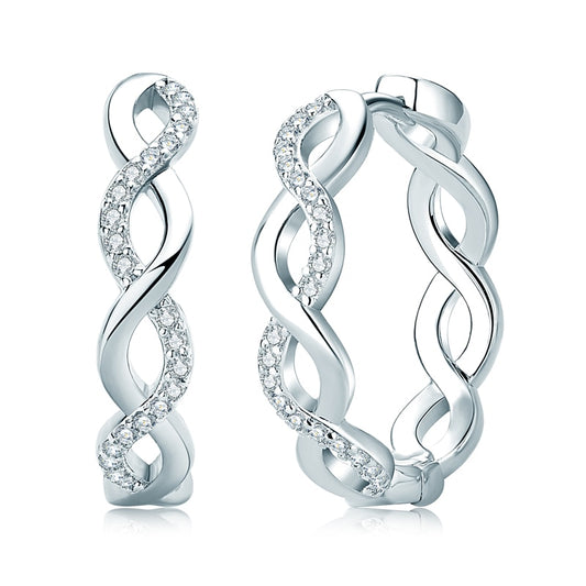 Twisted Hoop Moissanite Diamond Earrings Sterling Silver