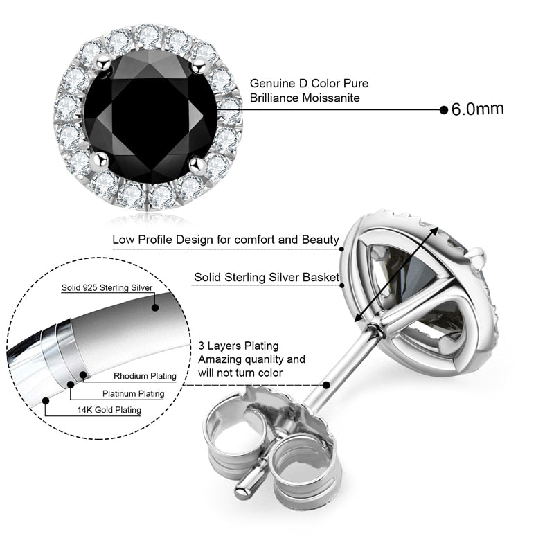 Black Moissanite Sterling Silver Earrings USA