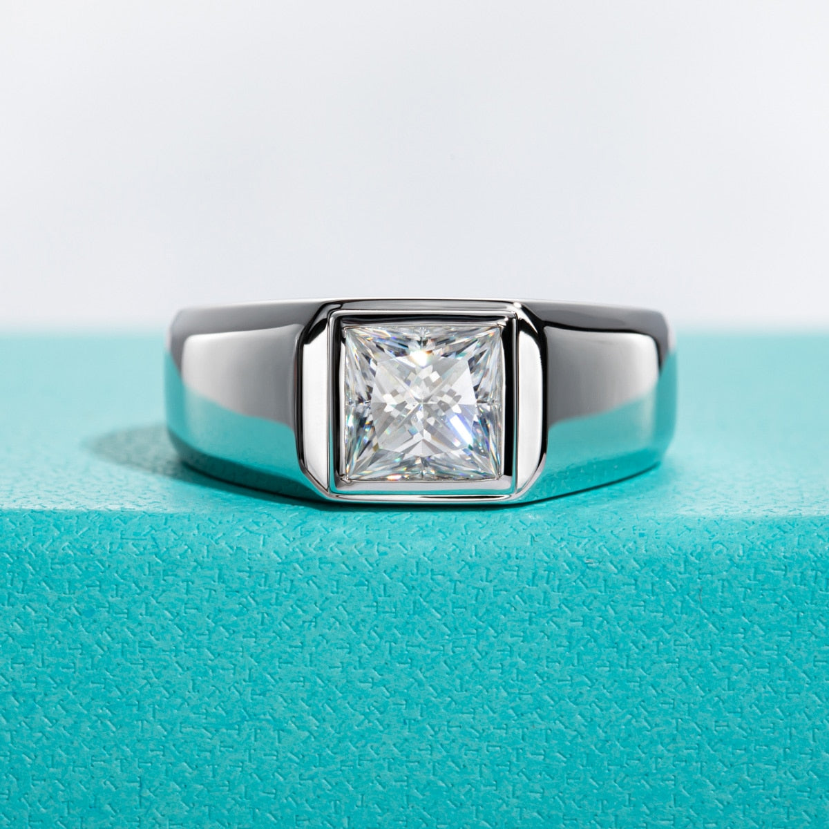 Princess Cut Mens Moissanite Diamond Ring 