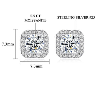 Square Halo Stud Moissanite Diamond Earrings NZ