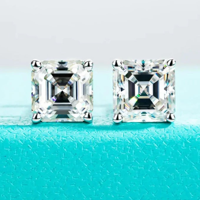Asscher Cut Moissanite Diamond Stud Earrings Free Shipping Canada