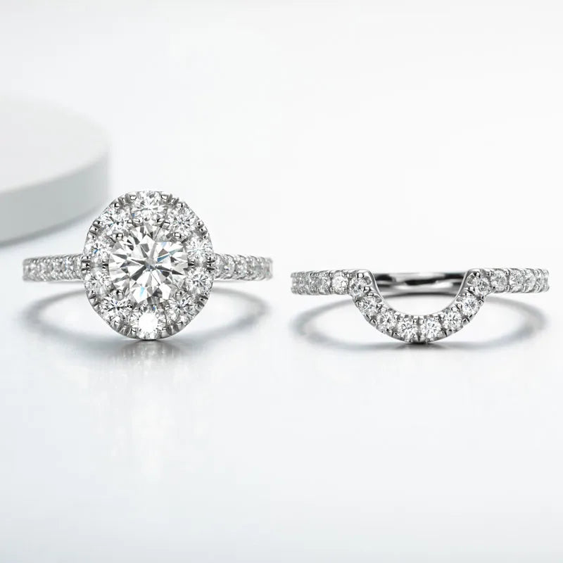 Moissanite Diamond Halo Engagement Ring