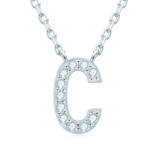 Initial Letter Moissanite Sterling Silver Pendant Initial Necklace USA