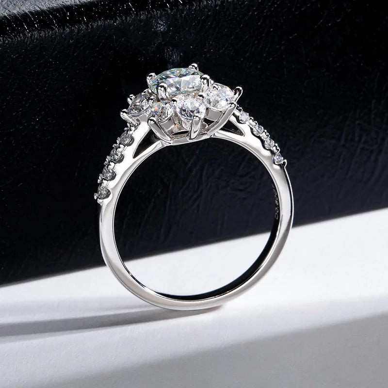 Moissanite Diamond Flower Halo Ring