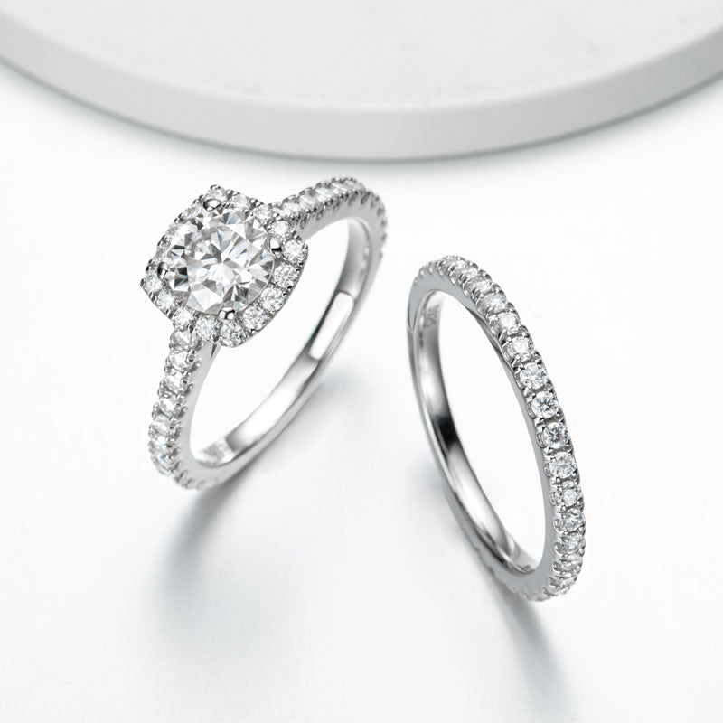 moissanite wedding ring with matching engagement ring bridal sets Holloway Jewellery
