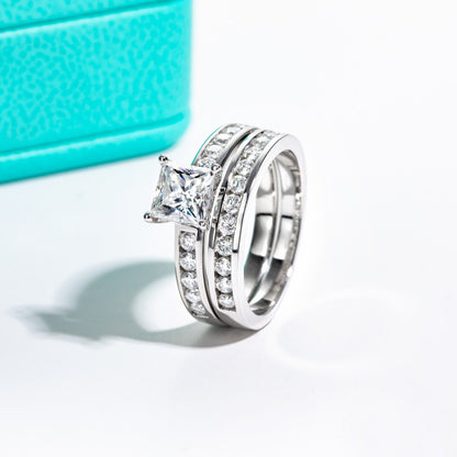 1.2ct Princess Cut Moissanite Diamond Engagement Ring Set