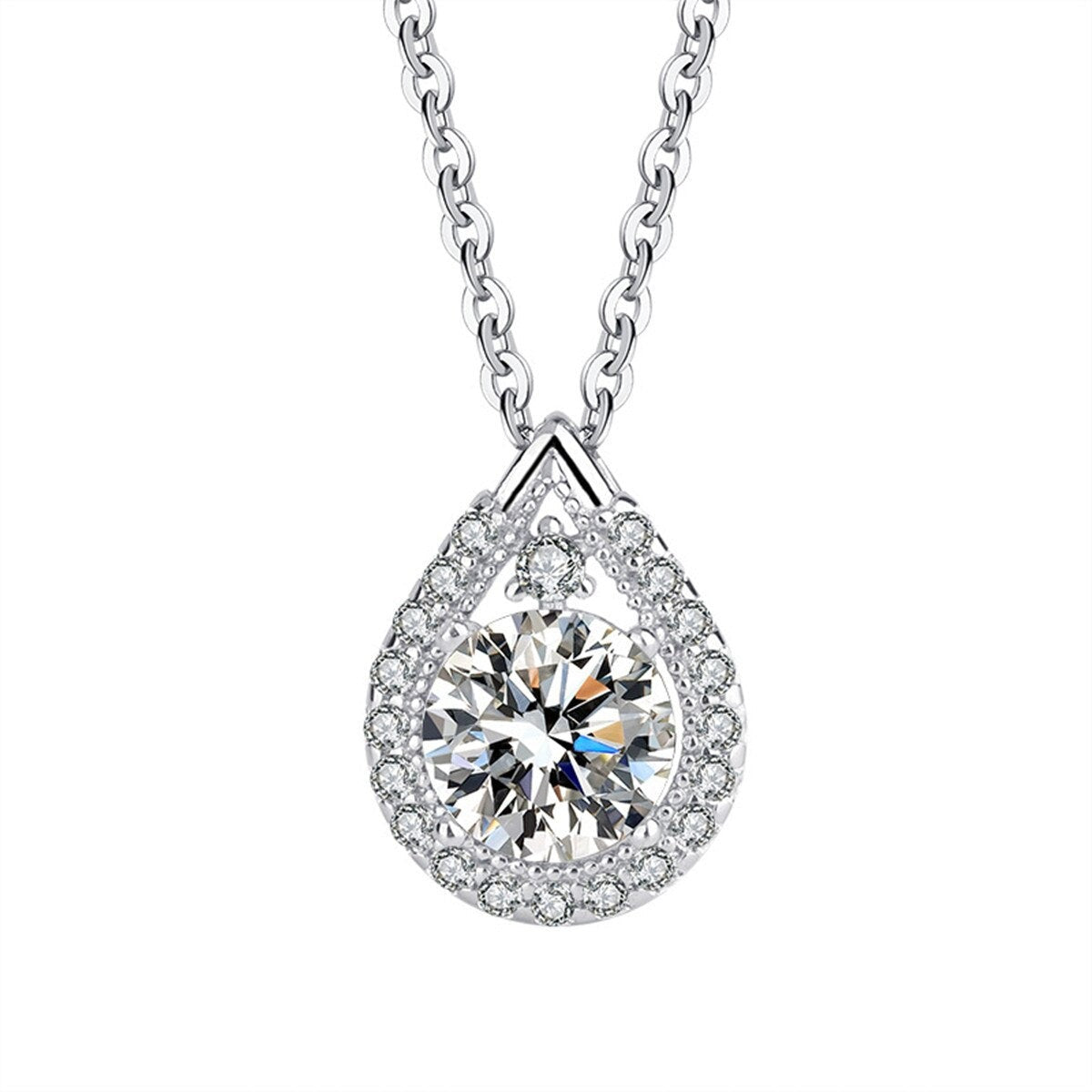 1 Carat Pear Shape Moissanite Diamond Sterling Silver Pendant Necklace
