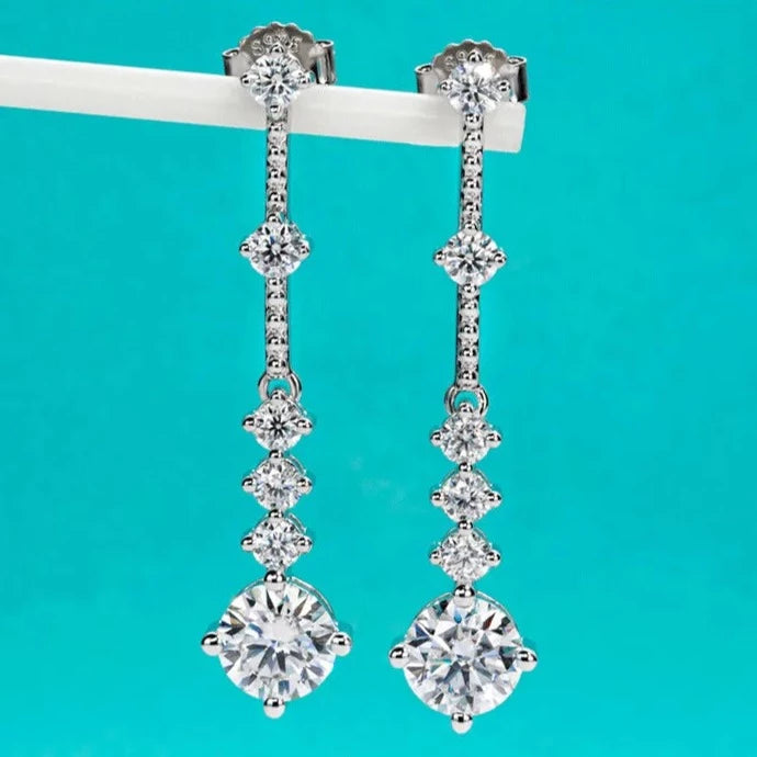Moissanite Diamond Dangle Drop Earrings Sterling Silver