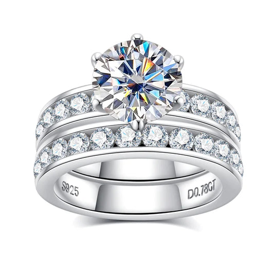 3ct Moissanite Diamond Engagement Ring Set Sterling Silver