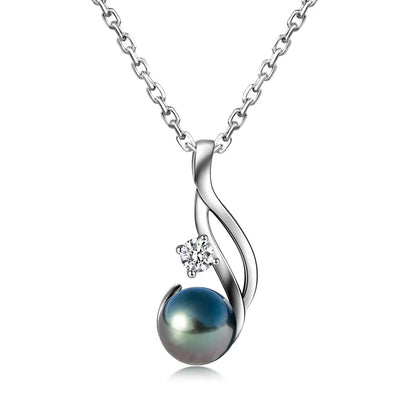 Tahitian Black Pearl 0.3ct Moissanite Diamond Pendant Necklace Sterling Silver