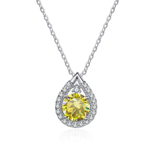 Pear Shape Moissanite Diamond Pendant Sterling Silver Necklace UK